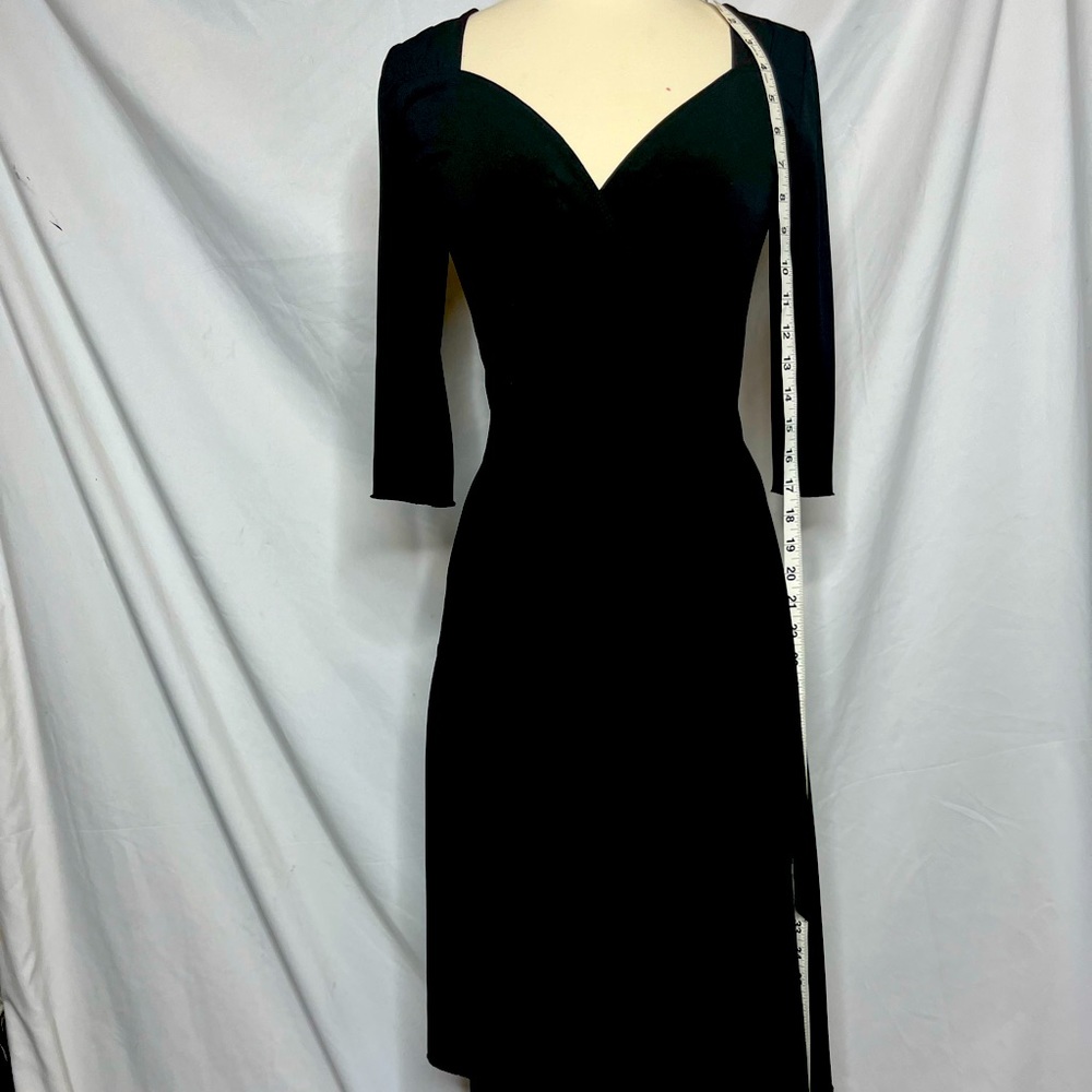Classic flattering V neck Black Wrap Dress - Small- attached tie waist S